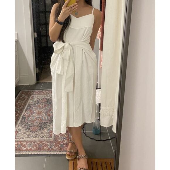 COLOVOS Women's White Tank Top Tie Front Sleeveless Pocket Midi Dress Size 2 - Picture 1 of 15